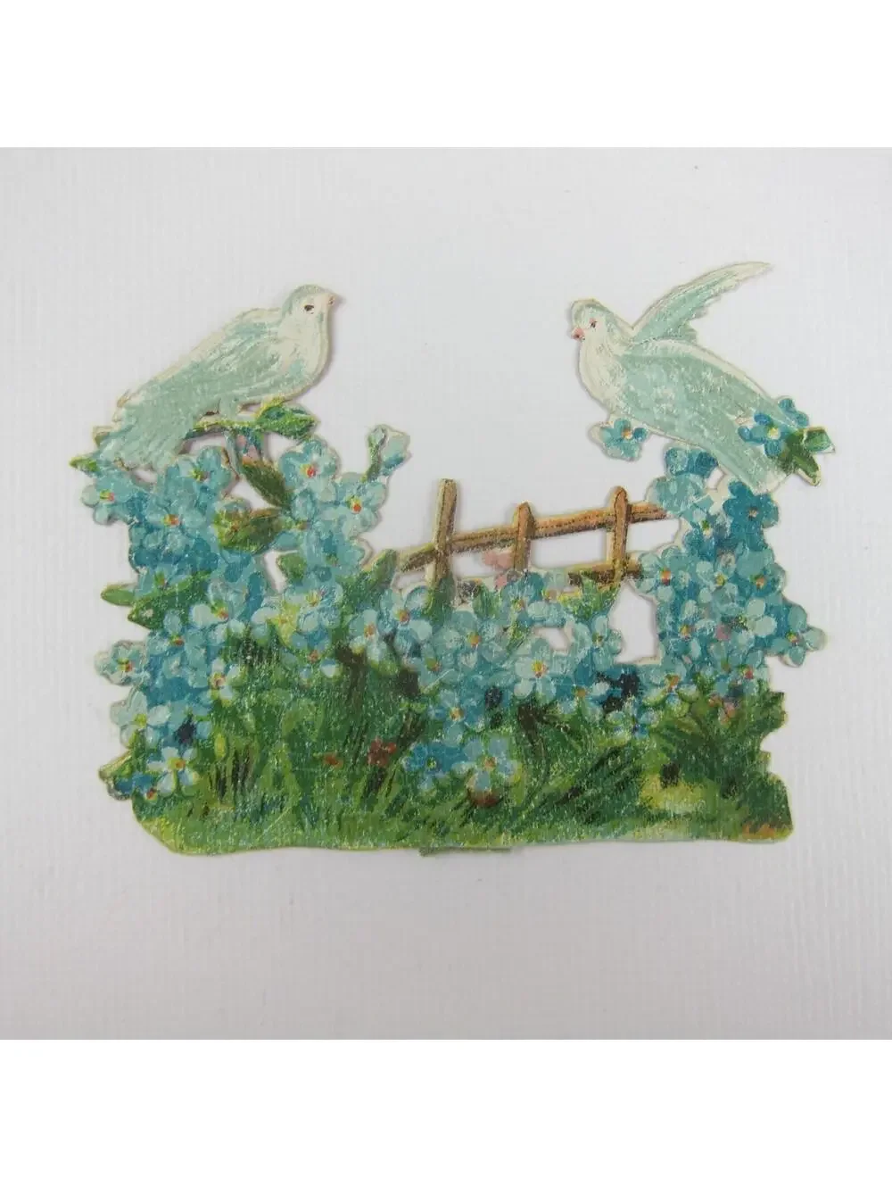 3 Vintage Valentine Ephemera Boy Swing Fence Doves Blue Flowers Paper Lace Heart